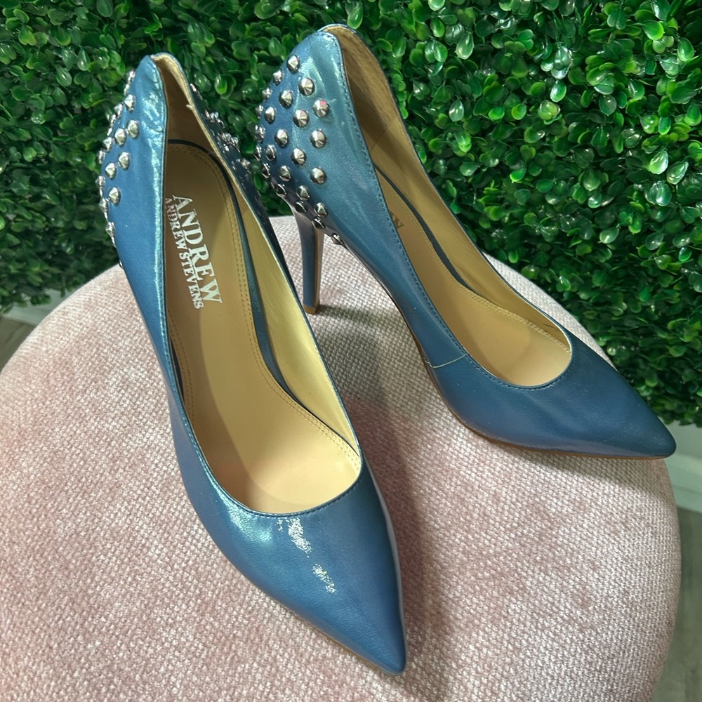 Andrew Stevens Blue Studded Heels